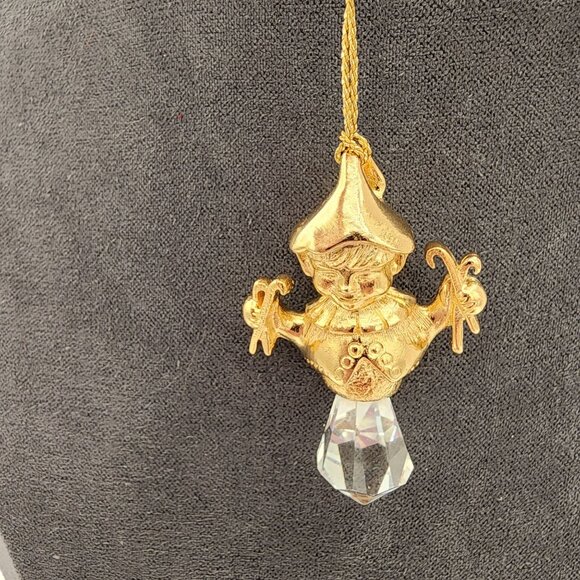 Set of 2 Swarovski Lead Crystal Golden Elf Holiday Christmas Ornament With Boxes - Picture 3 of 6